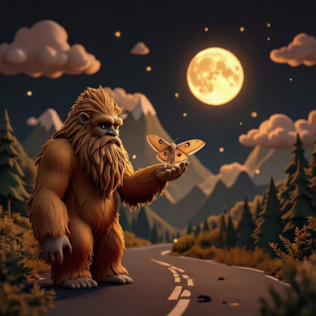 Bigfoot with Luna Moth and Realistic Fur