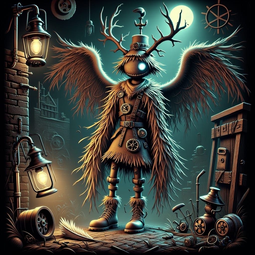 Ethereal Steampunk Angel in Distressed Leather Wings