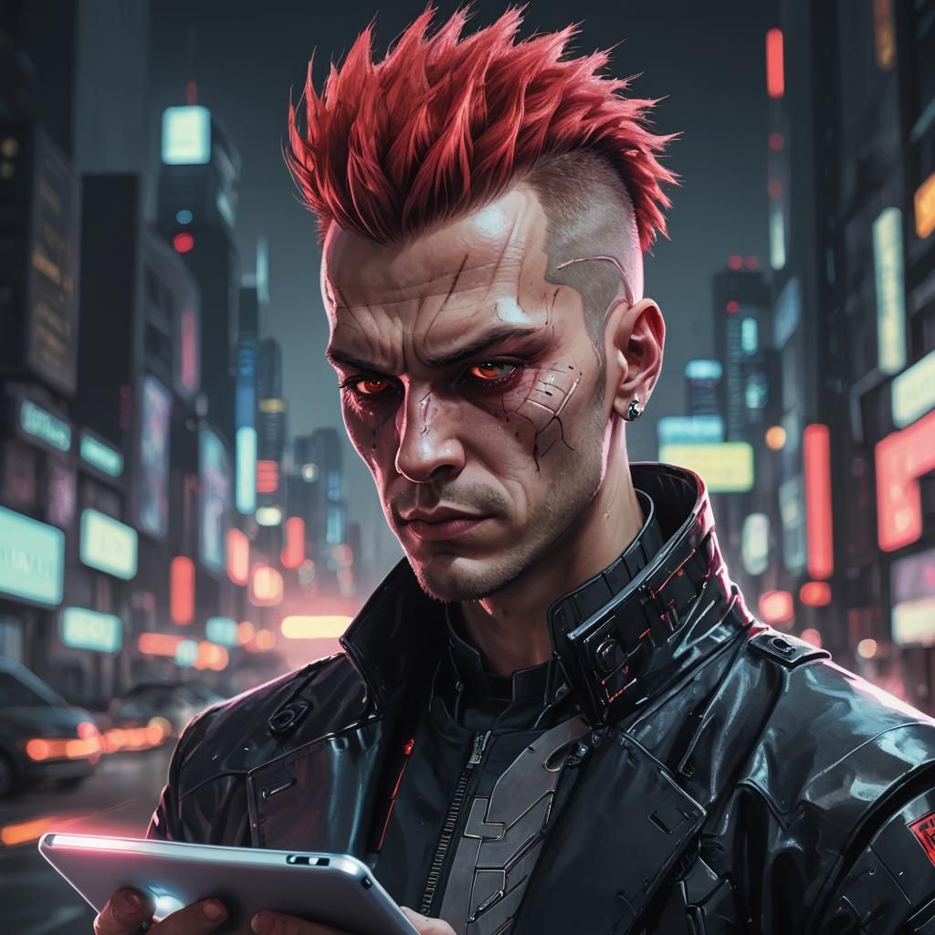 Cyberpunk Data Broker Portrait with Neon Accents