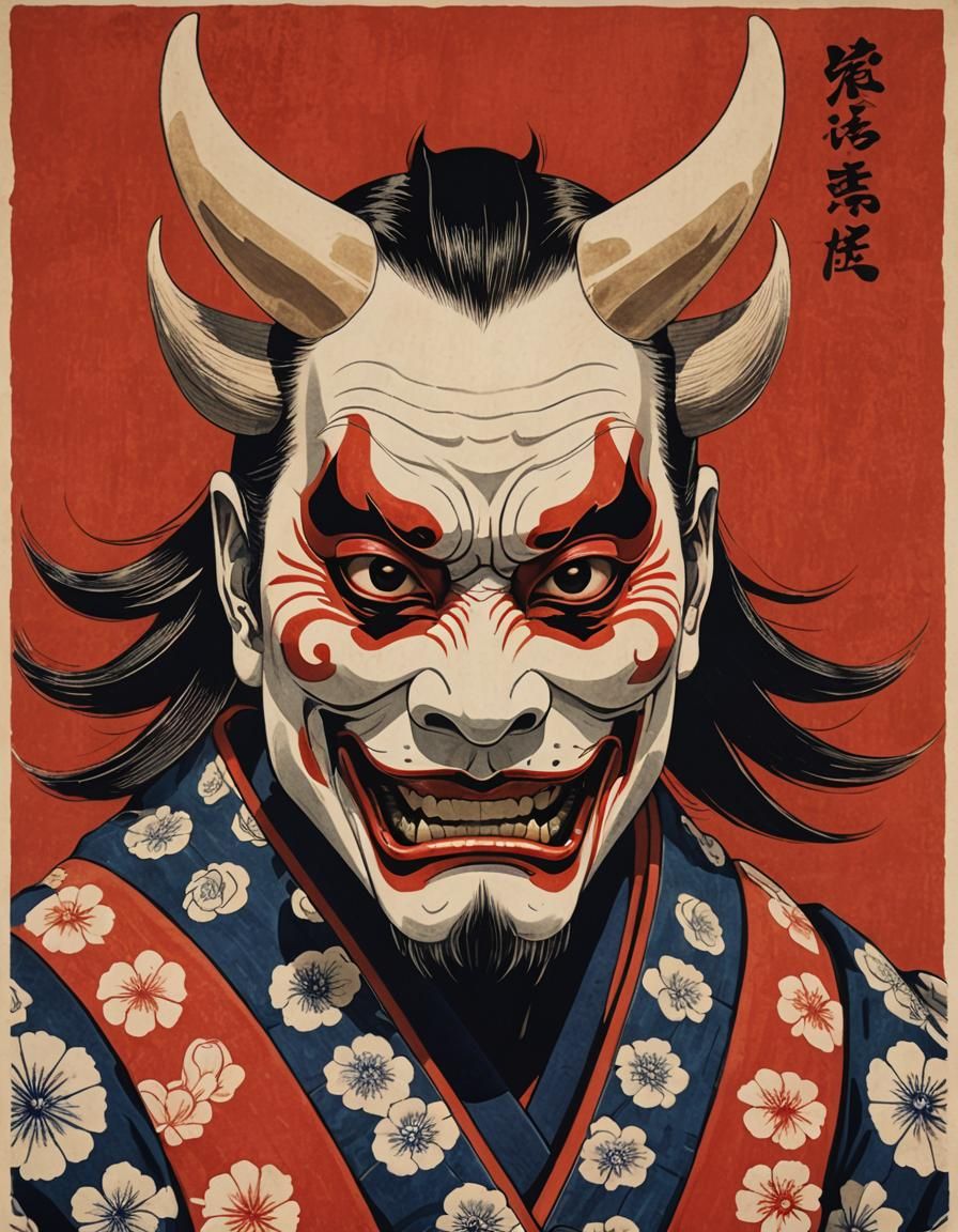 Kabuki Actor in Demon Mask, Ukiyo-e Style