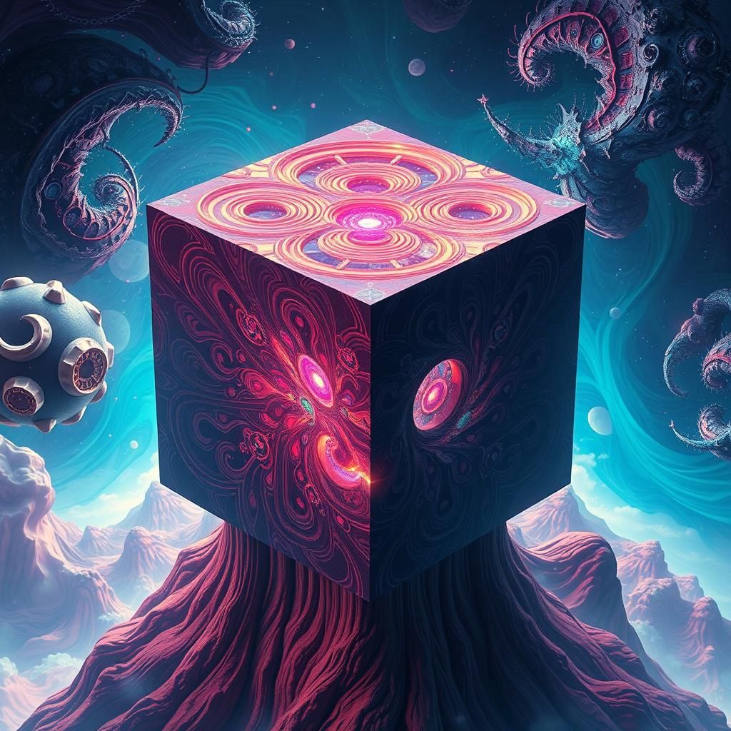 Detailed Cubic Fractal in Dreamy Landscape