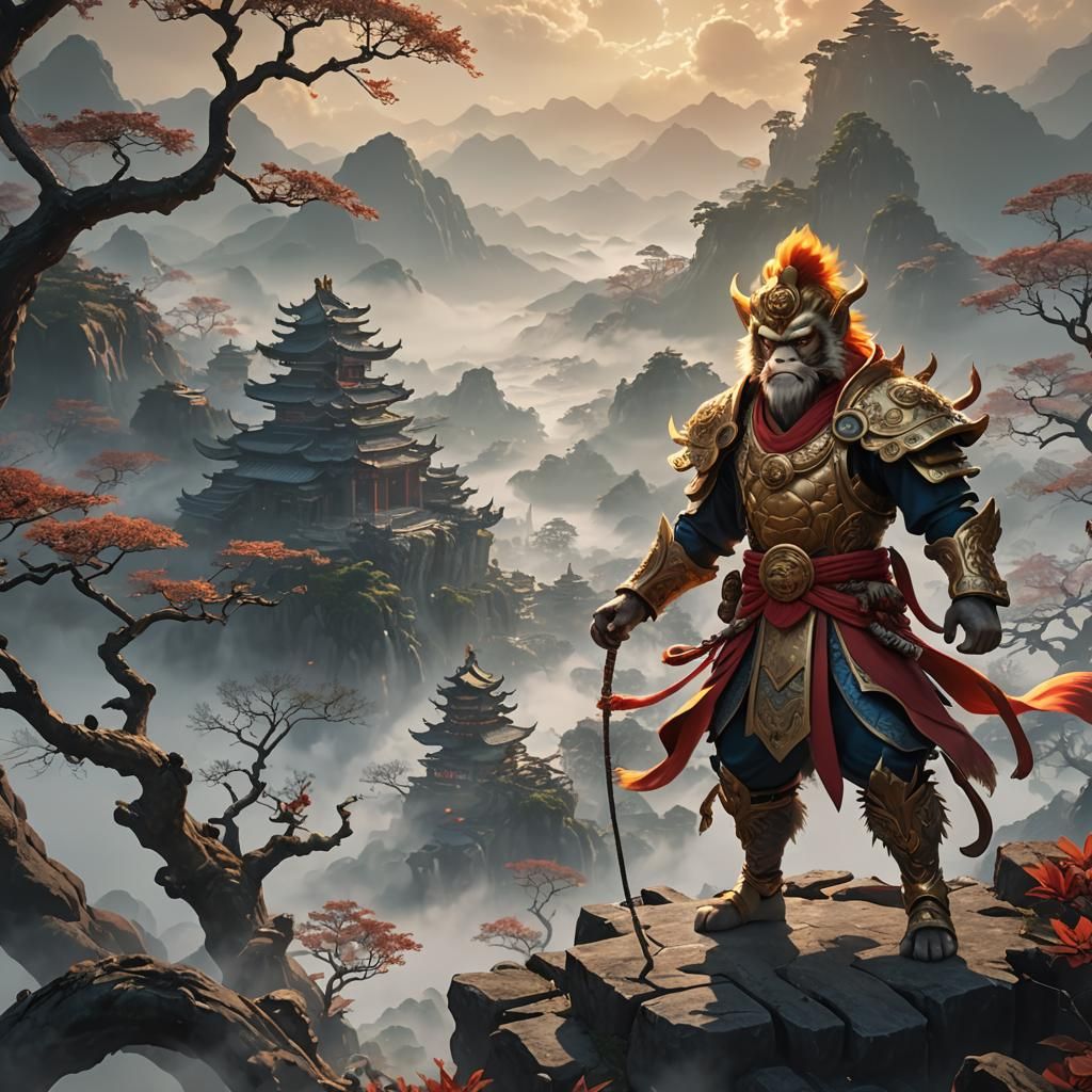 Monkey King in Mystical Landscape: Cinematic Anime Art