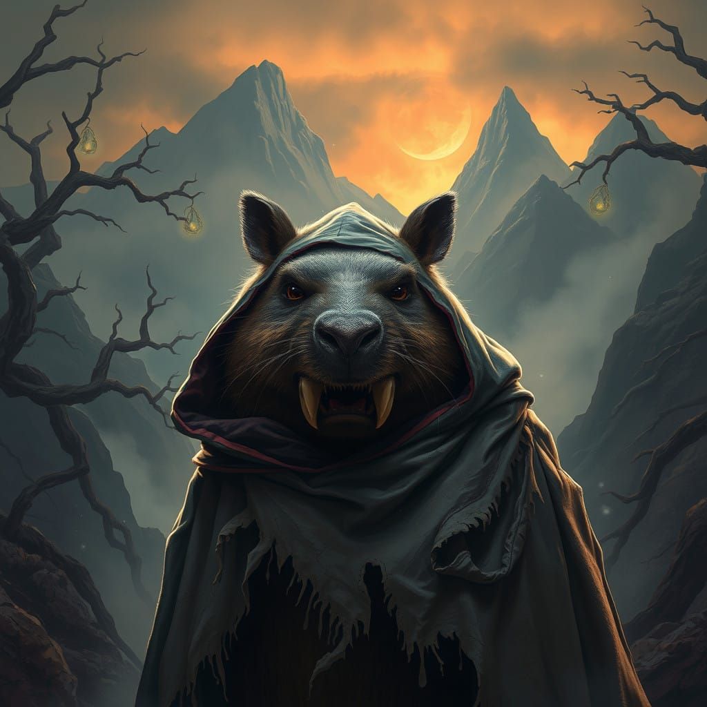 Dark Fantasy Capybara in Tattered Cape