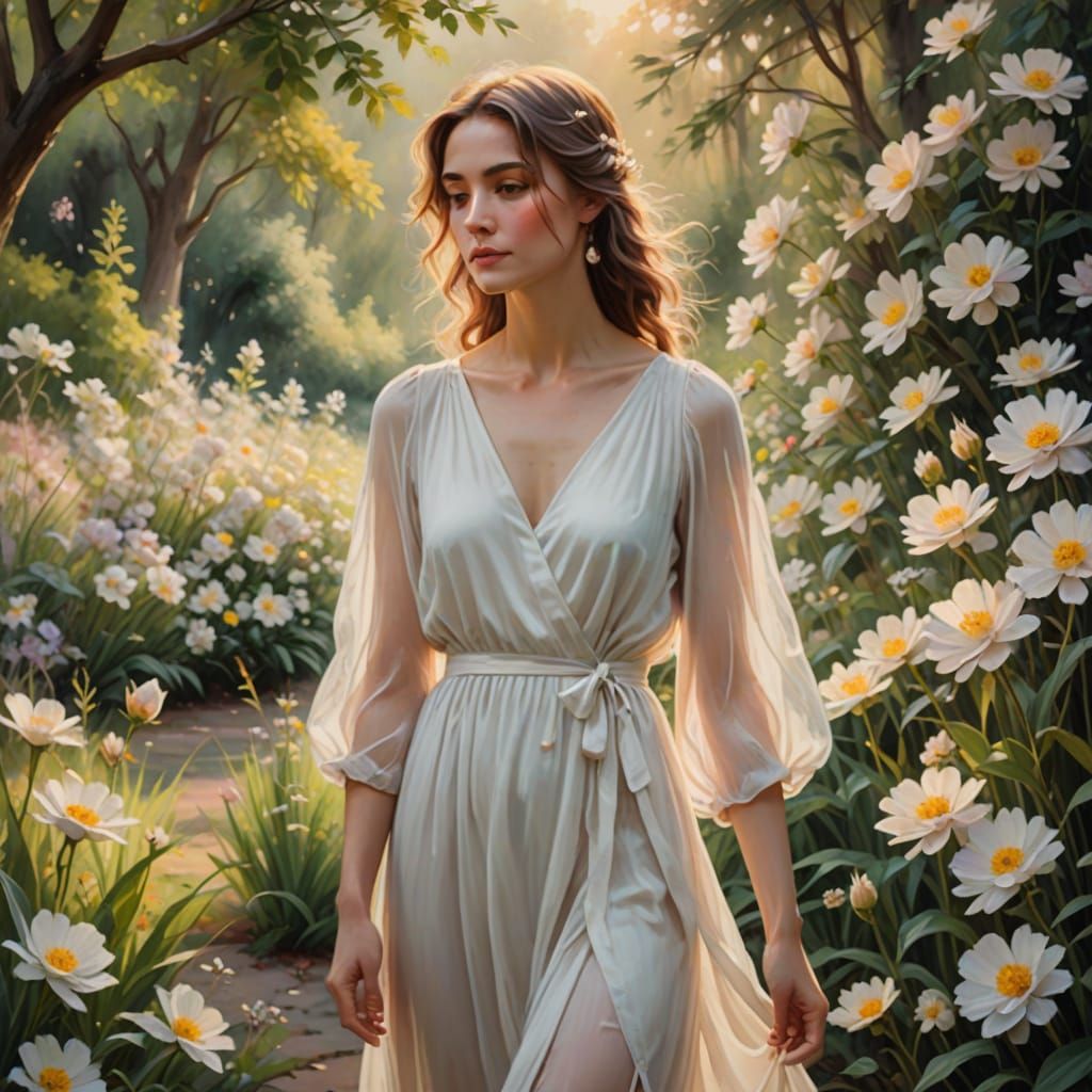 Serene Woman in a Lush Garden