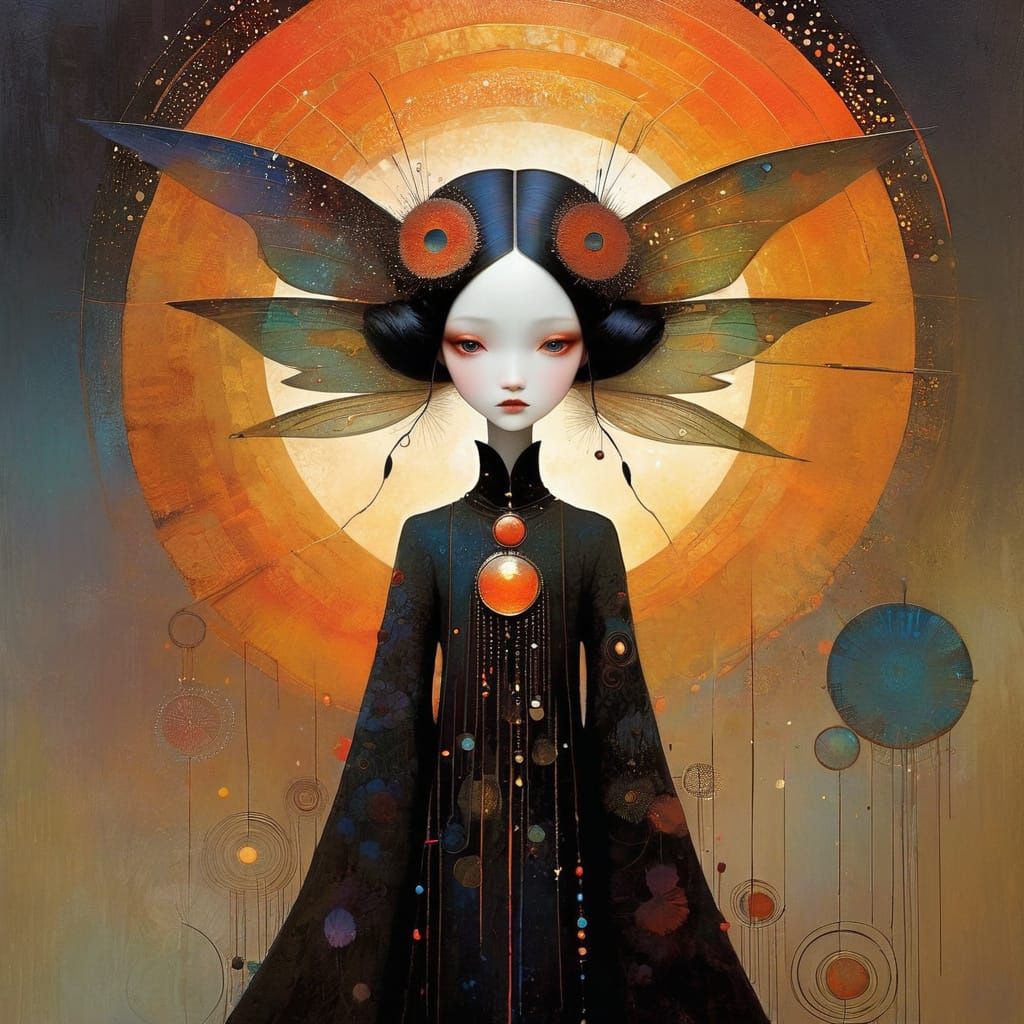 Whimsical Otherworldly Fairy in Rich Sunset Hues