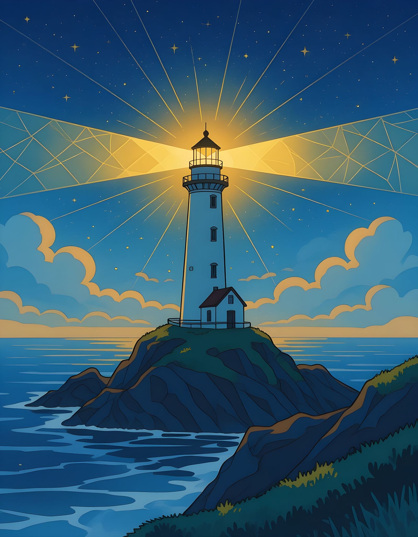 Vintage Anime Lighthouse Guiding Through the Night