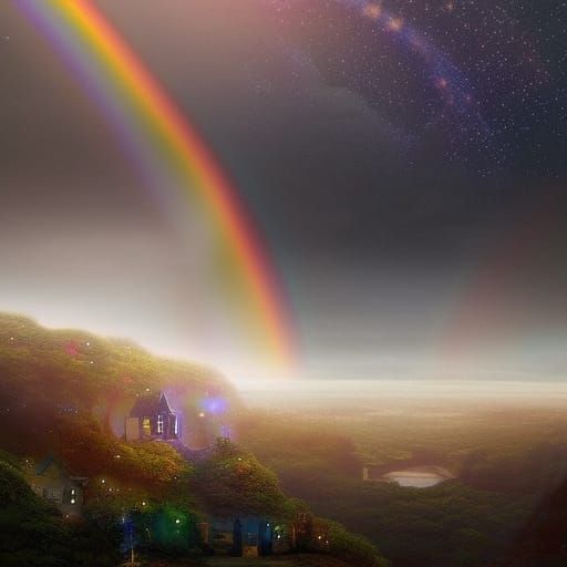 Night Rainbow Under Stars: Digital Matte Painting