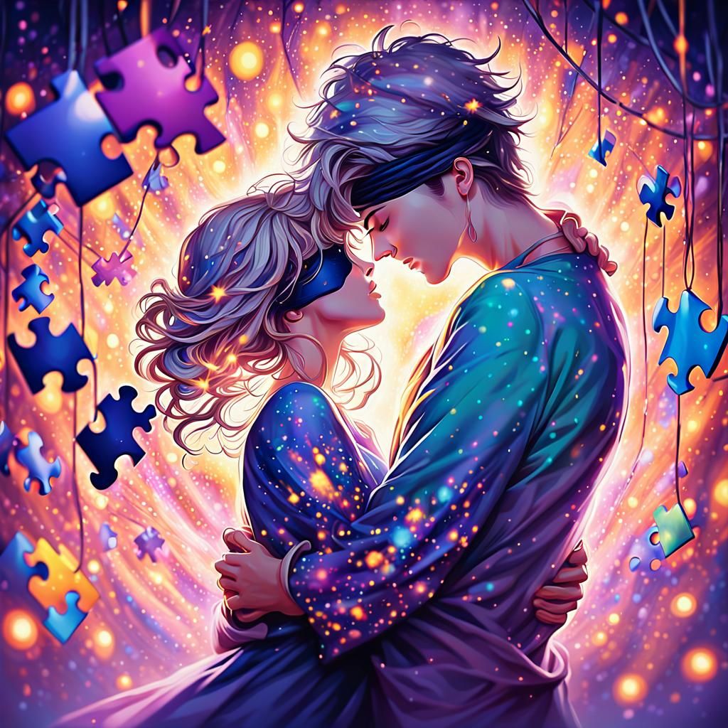 Romantic Surrealism: Gentle Kiss in Dreamy Atmosphere