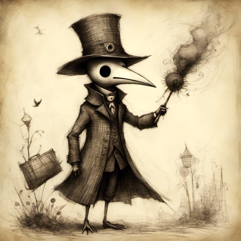 Whimsical Plague Doctor in Storybook Style
