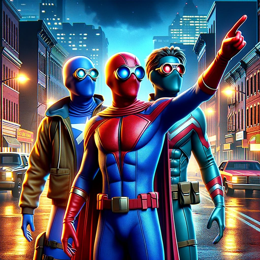 Astonished Heroes on Vibrant American Street