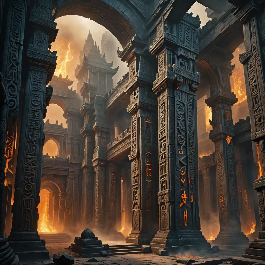 Mysterious Temple Nave with Portal to Underworld