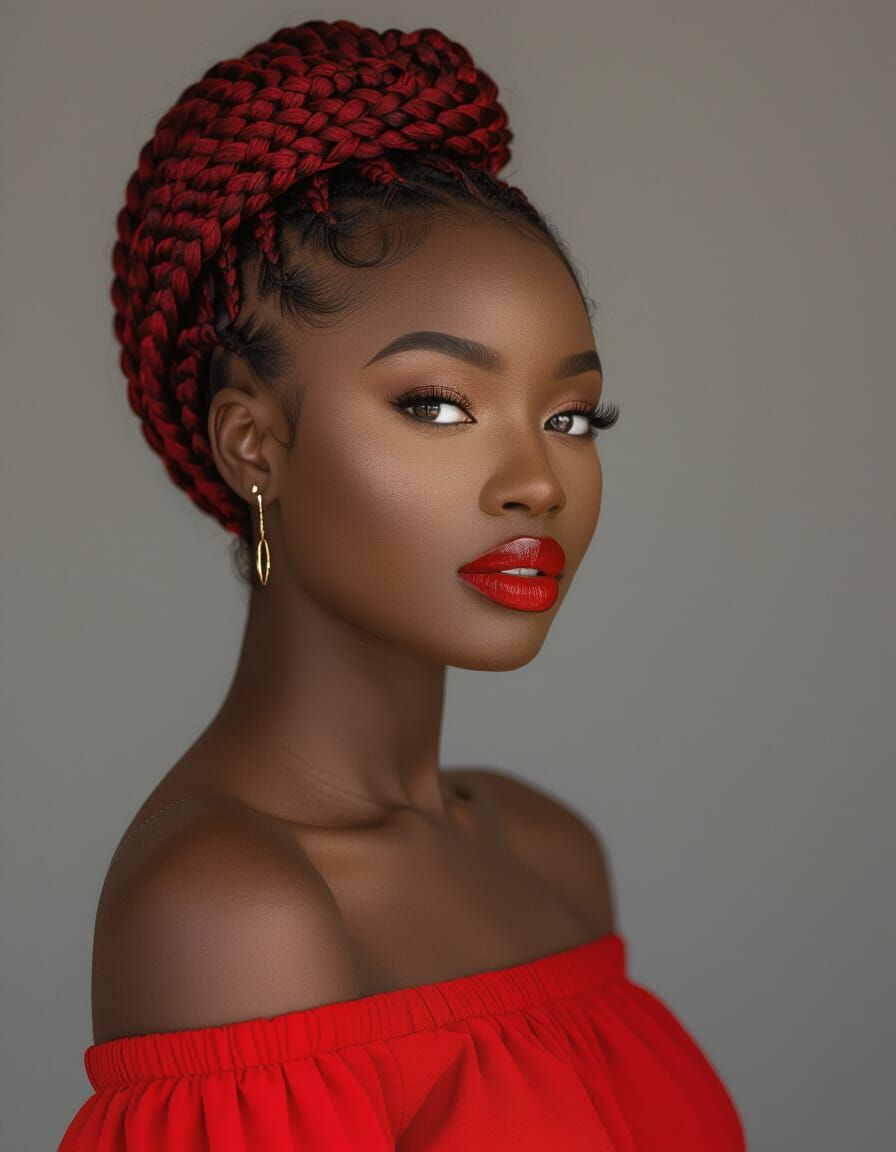 African American Woman with Red Updo in Cinematic Portrait