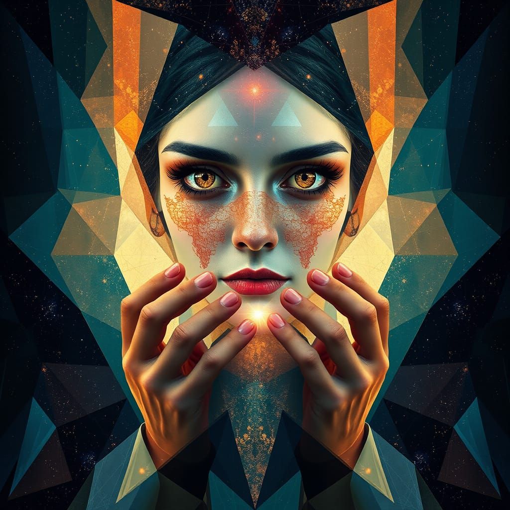 Celestial Cartographer: Abstract Geometric Portrait