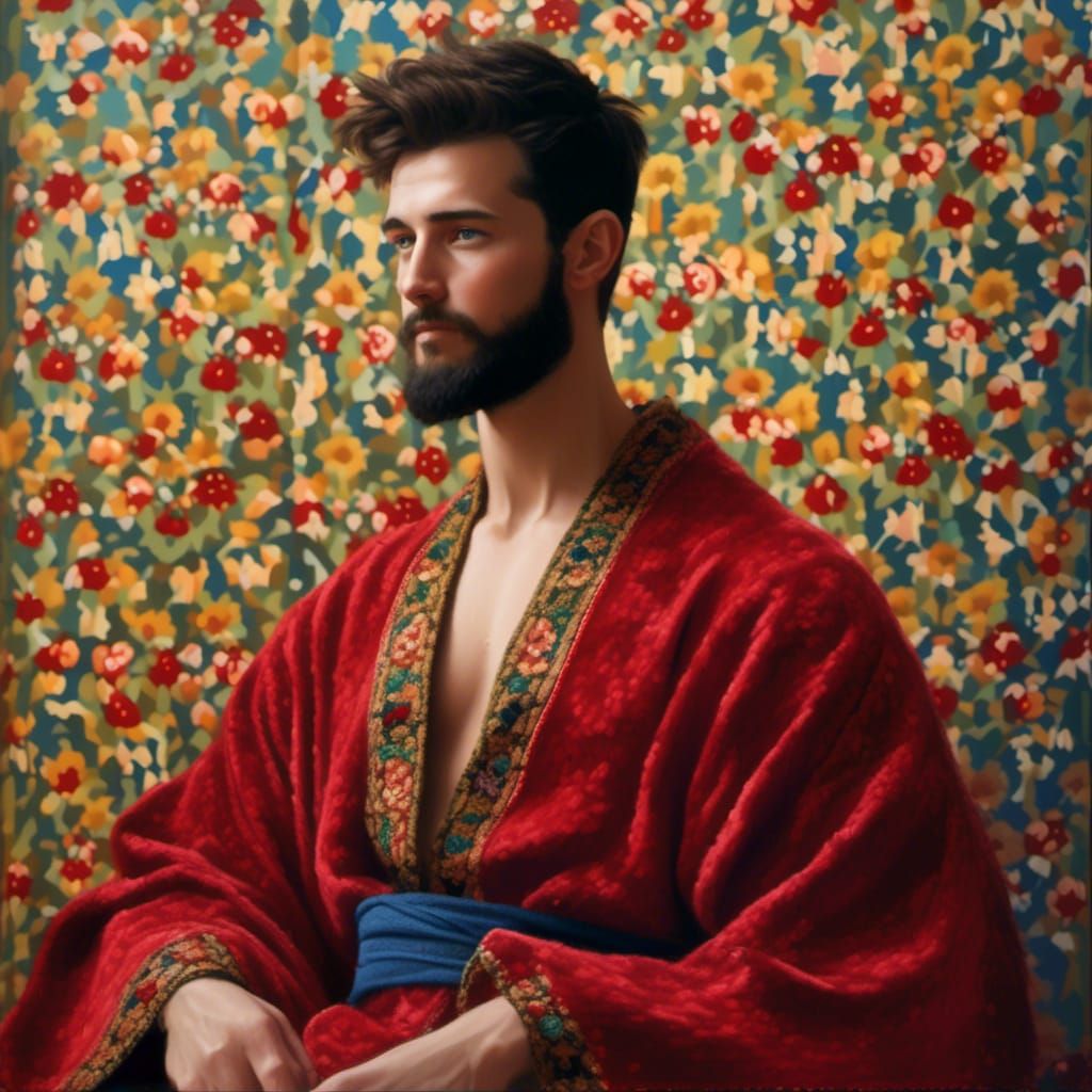 Handsome Turkish Man in Red Velvet Robe