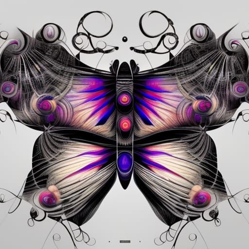 Zentangle Butterfly with Fibonacci Spirals in Dark Fantasy S...