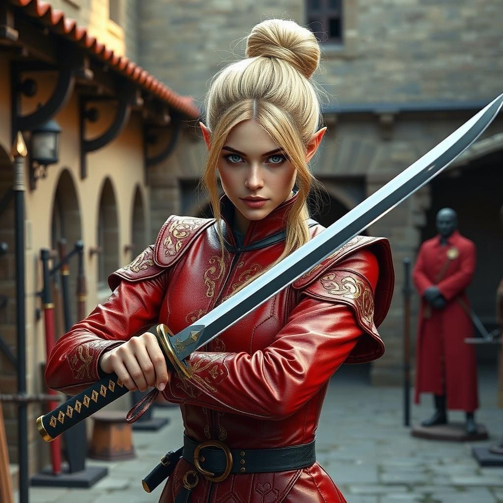 Elven Blademaster in Medieval Training Yard