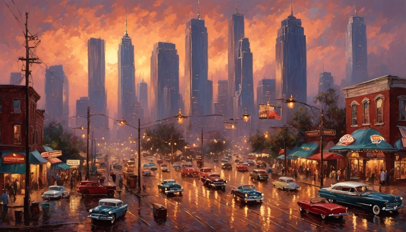 The Twin Towers in Retro Rockabilly Style