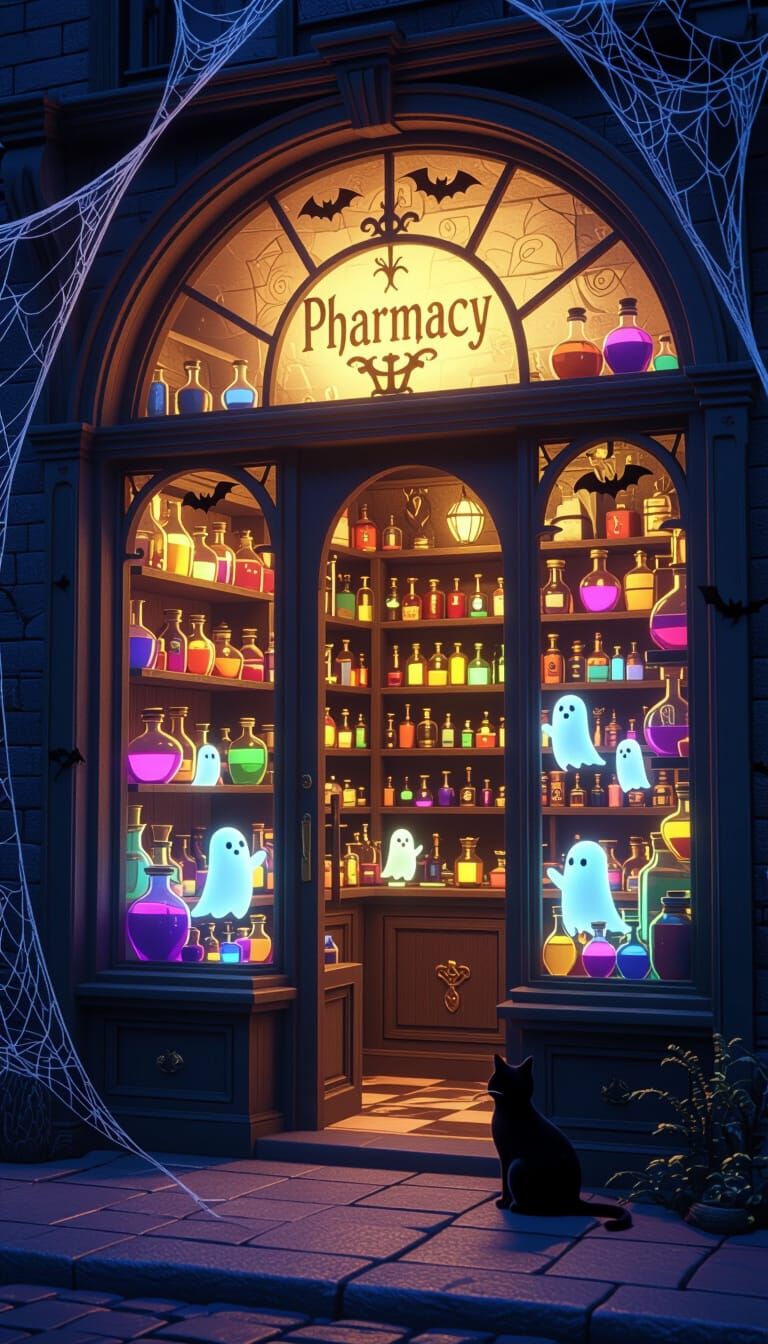 Magical Pharmacy at Night CGI Render