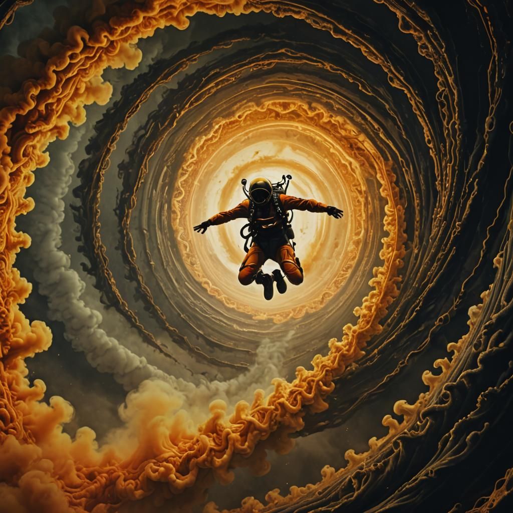 Surreal Skydiver Descends into Post-Apocalyptic Abyss