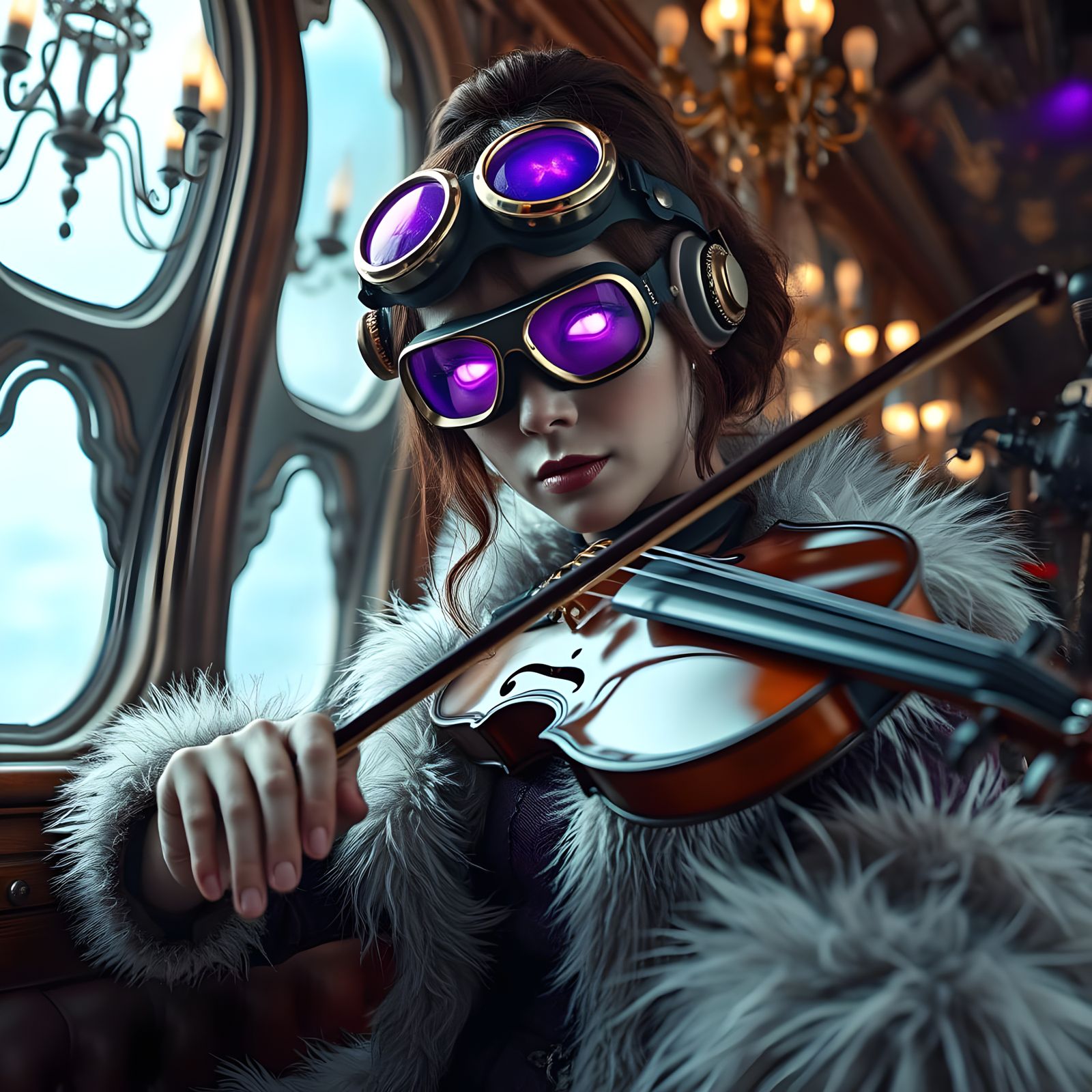Steampunk Violinist Soars on Zeppelin