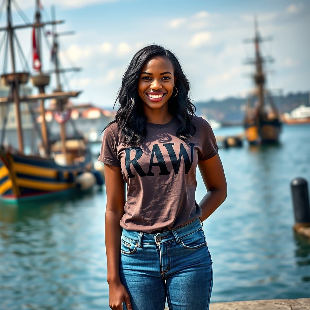 Smiling Woman with Pirate Ships: Professional Photography