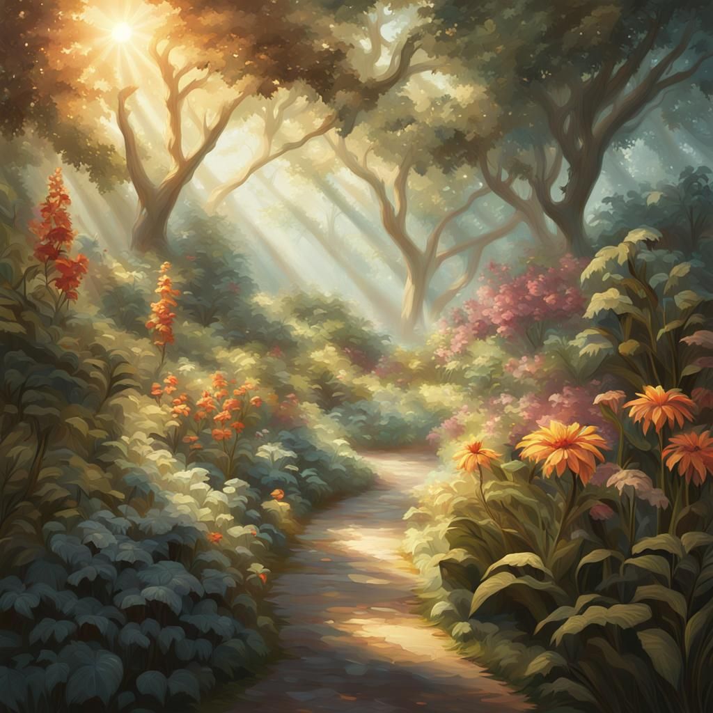 Ethereal Garden on a Misty Summer Morning