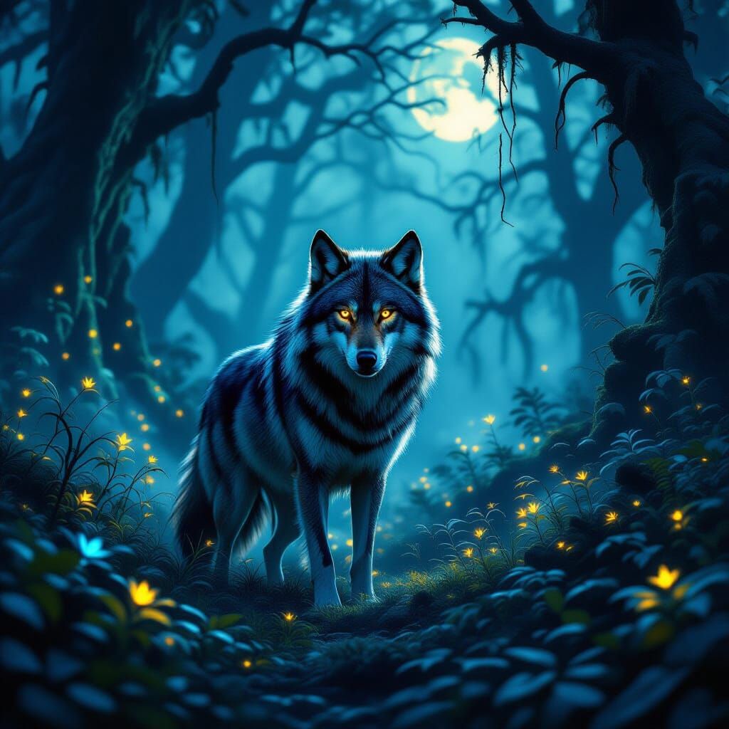 Majestic Wolf in Moonlit Forest Concept Art
