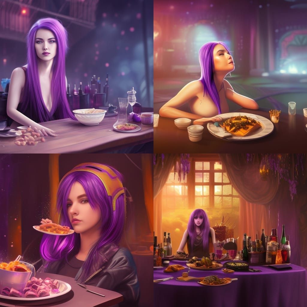 Nightclub Stage: Young Woman with Purple Hair