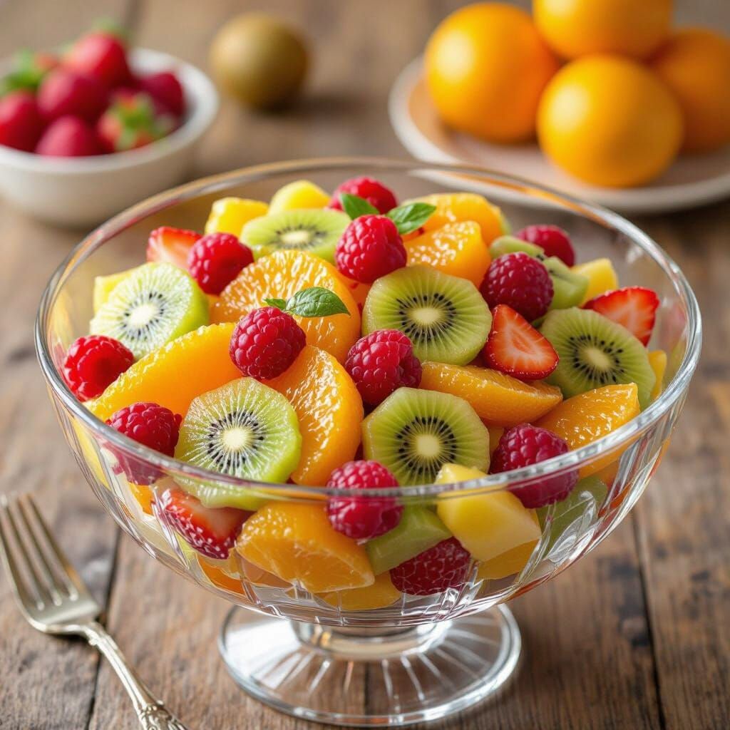 Crystal Bowl Overflowing with Colorful Fruit Salad