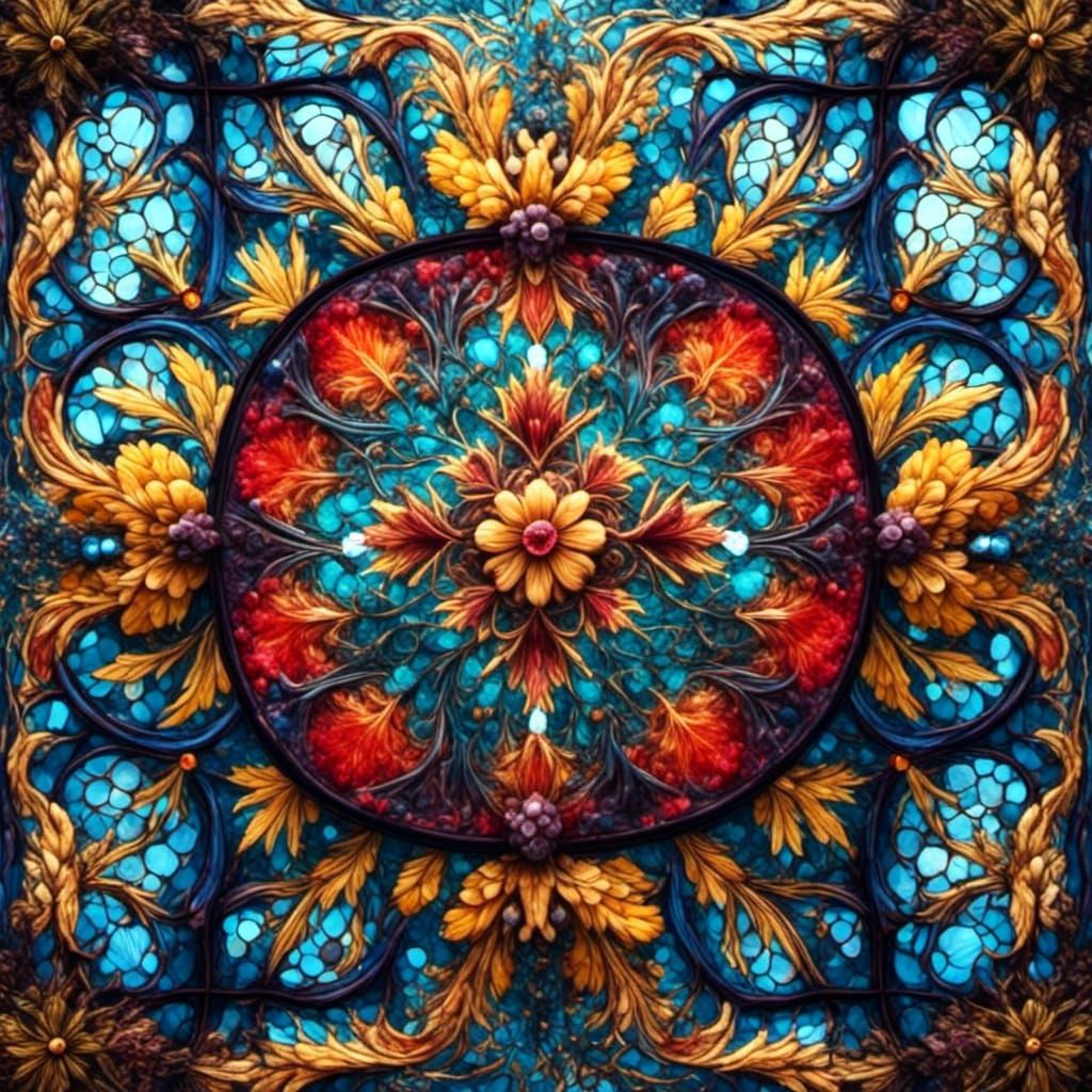Cute Flower Stained Glass Image in Digital Art Style