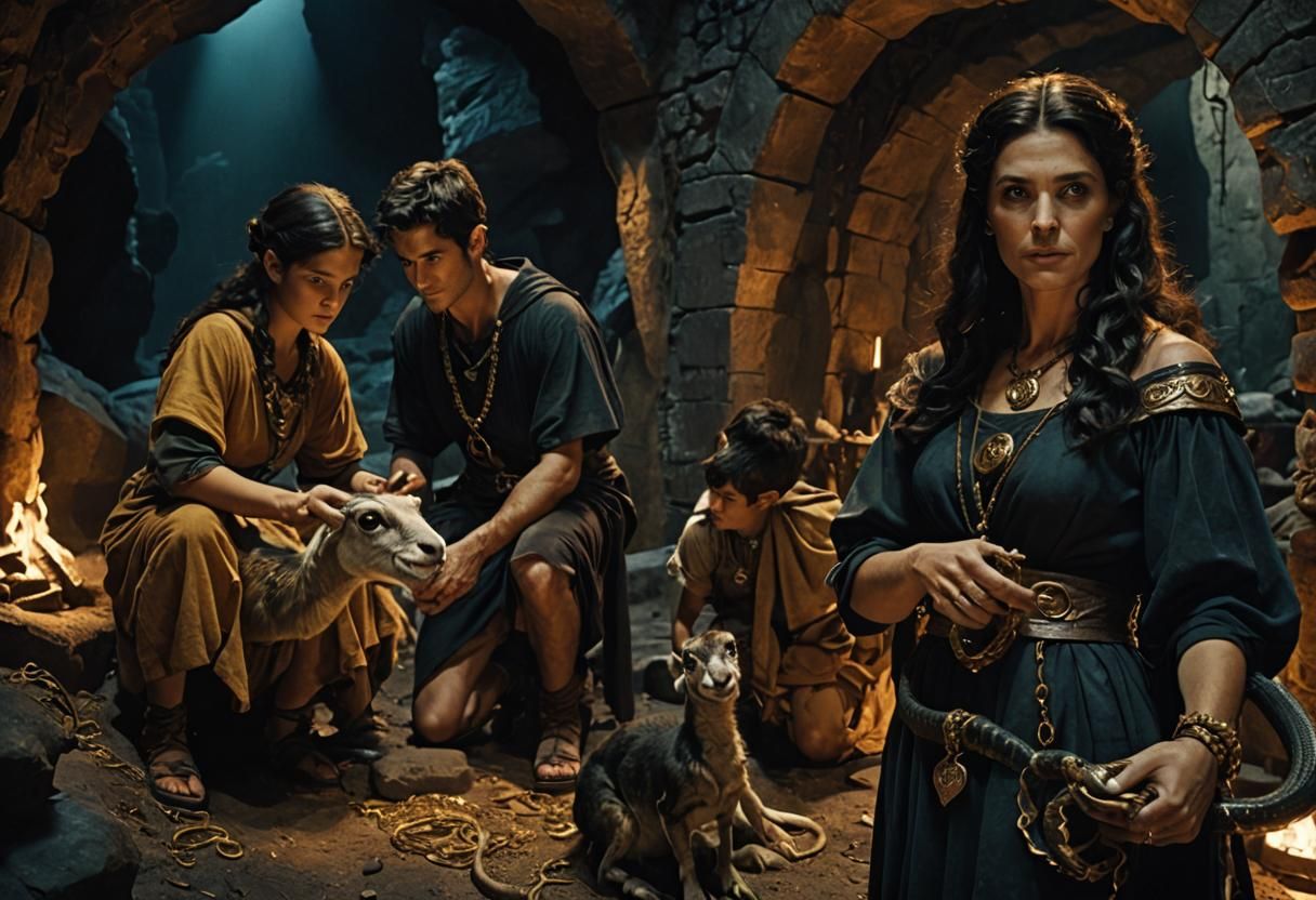 Witch in Cavern Awaits Roman Boys