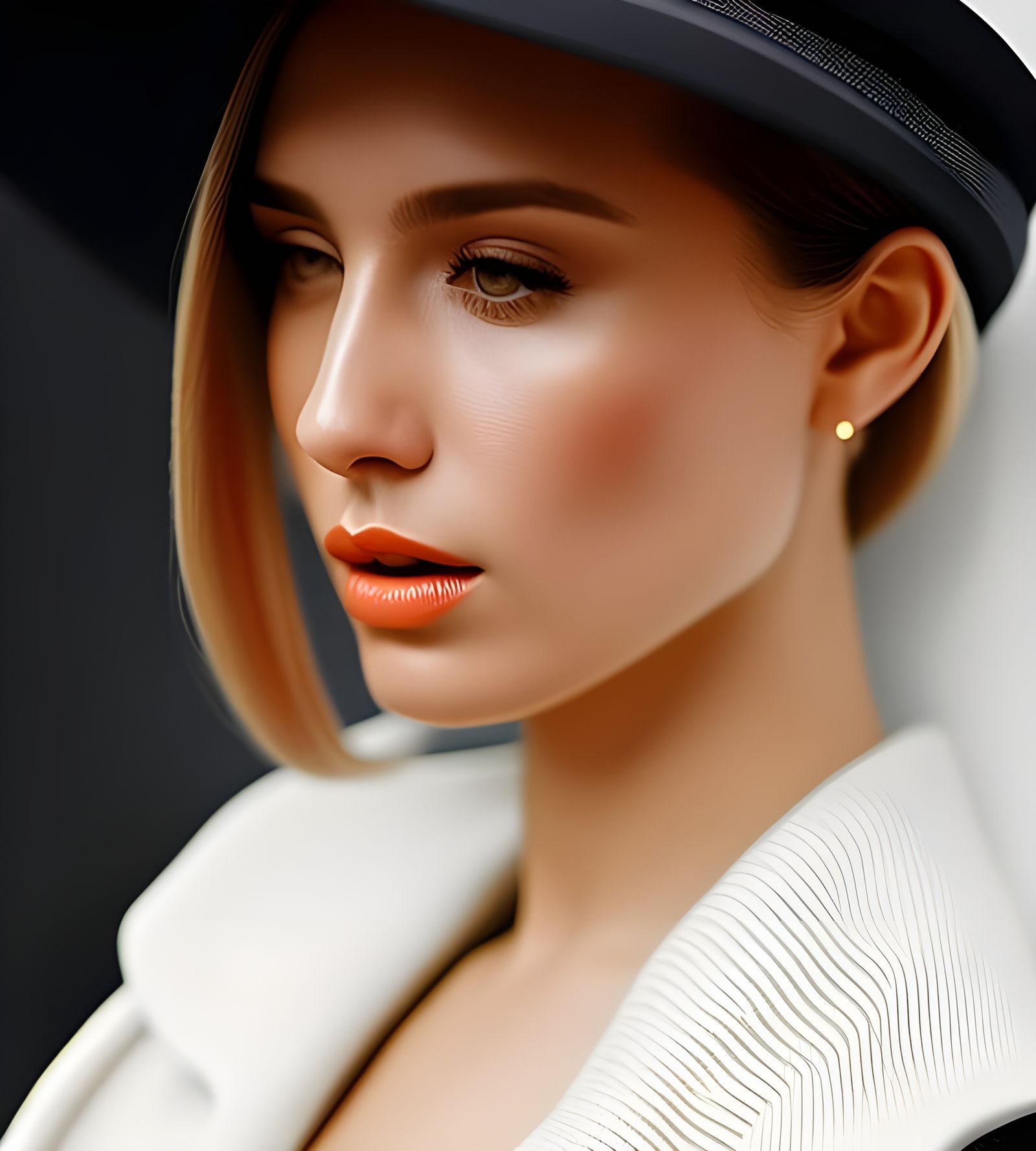 Woman in London Cafe: Photorealistic Portrait