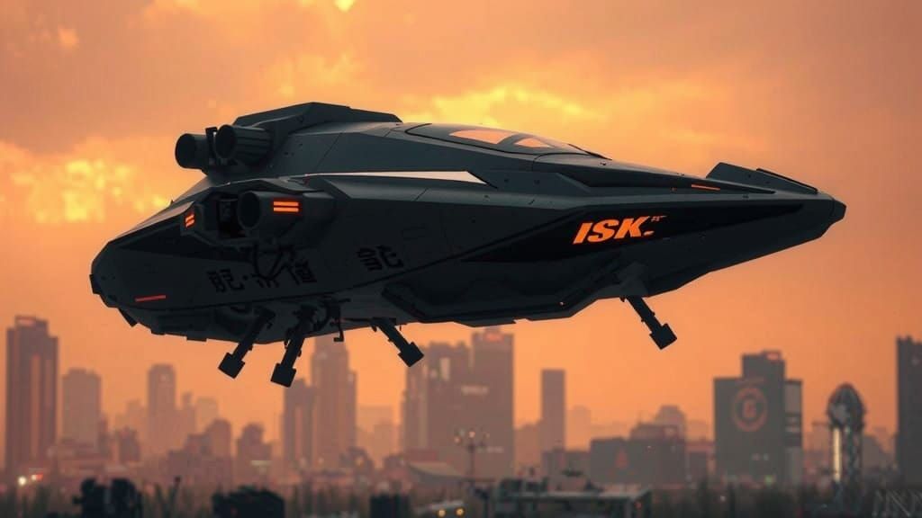 Cyberpunk Hover-Speeder Silhouette Dominates Stormy Cityscap...
