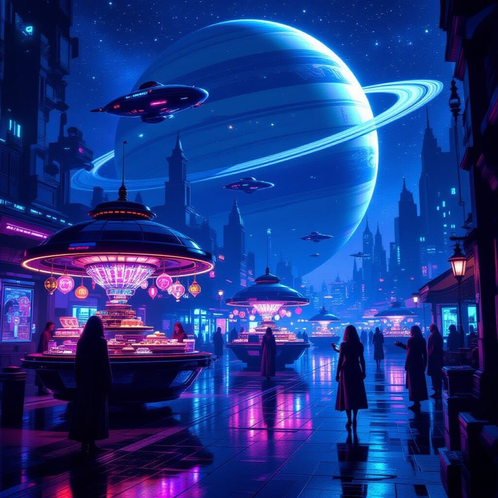 Neon Street Market in the Cosmos