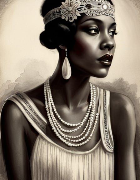 Charcoal Drawing of a 1920s Flapper at Jazz Club