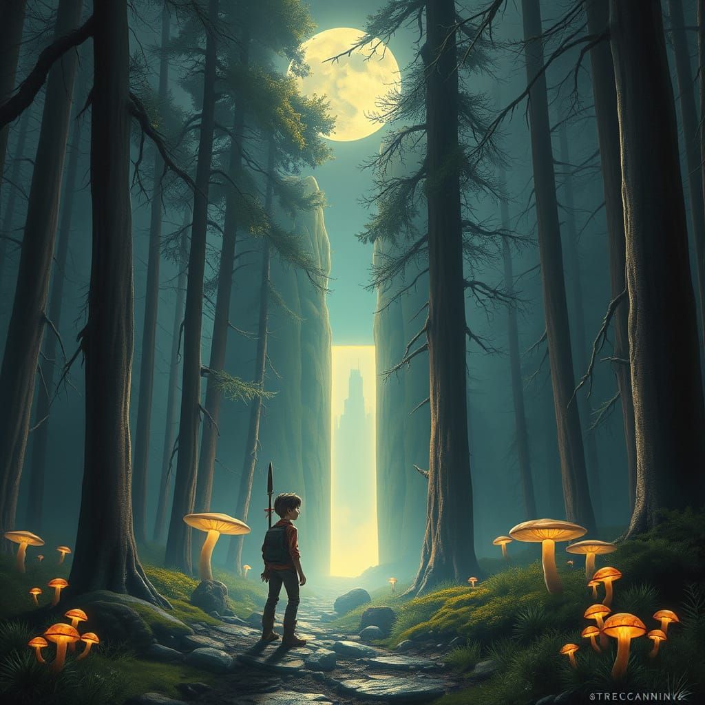 Moonlit Portal Beckons in Cyberpunk Dystopia