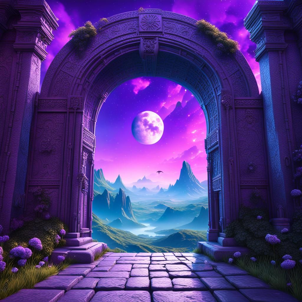 Dimensional Portal Under Purple Sky: Fantasy Concept Art