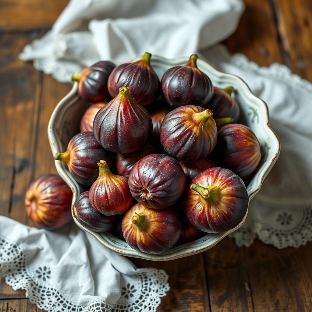 Hyperrealistic Still Life of Fresh Figs and Tissues in a Rus...