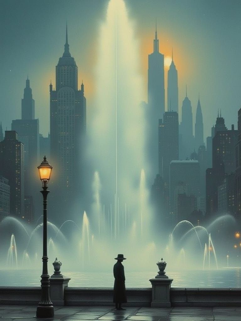 Buckingham Fountain in Somber, Early 20th-Century Style