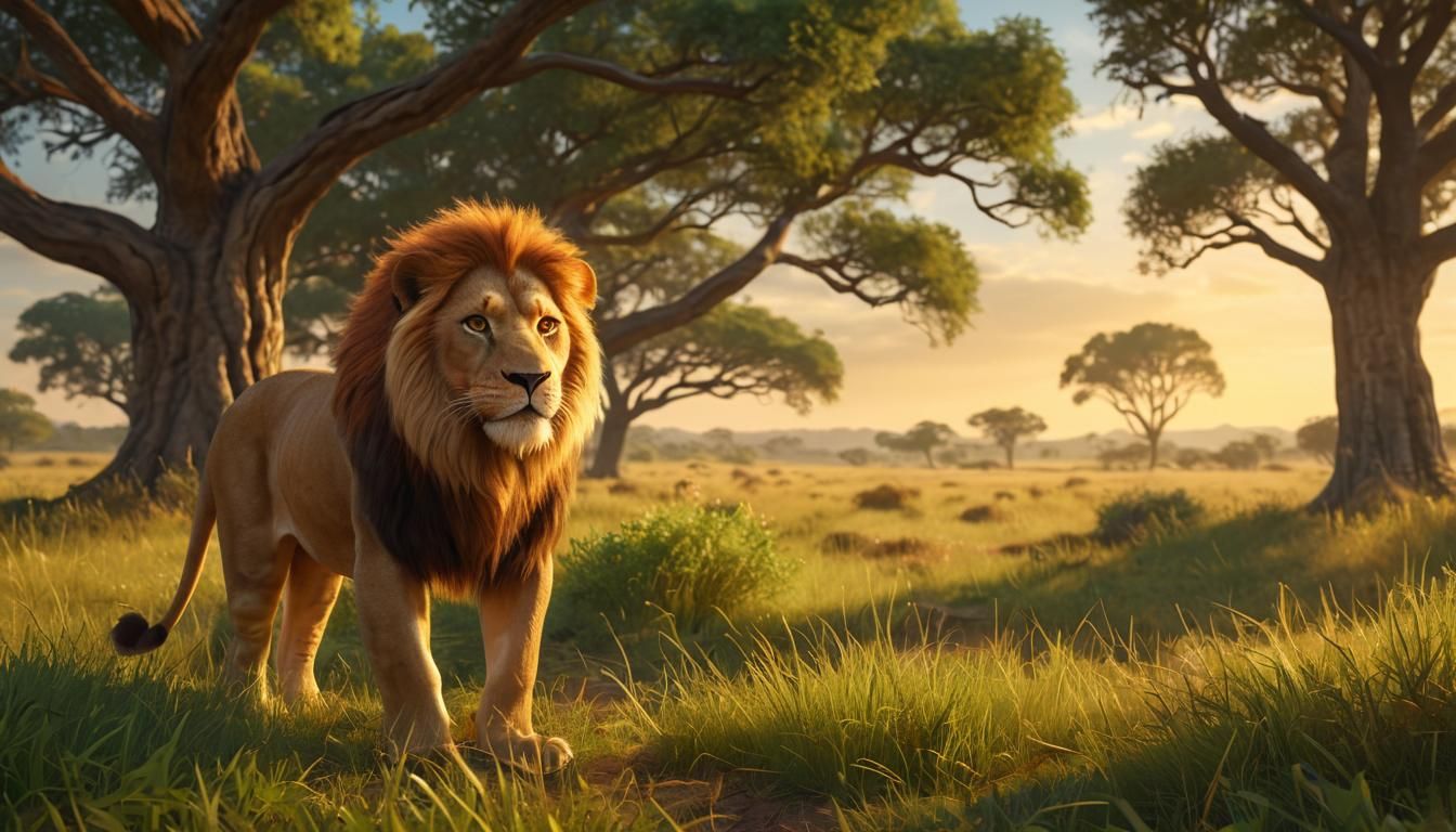 Simba in the Savannah: Disney-Style Digital Art