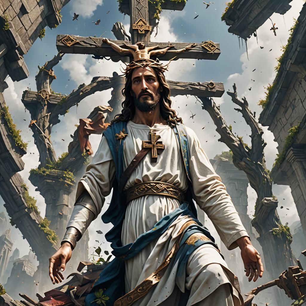 Jesus with Cross: Detailed Matte Painting in Deep Color