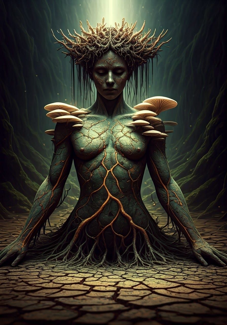 Ethereal Clay Royalty Emerge from Earthly Abode in Golden Ra...