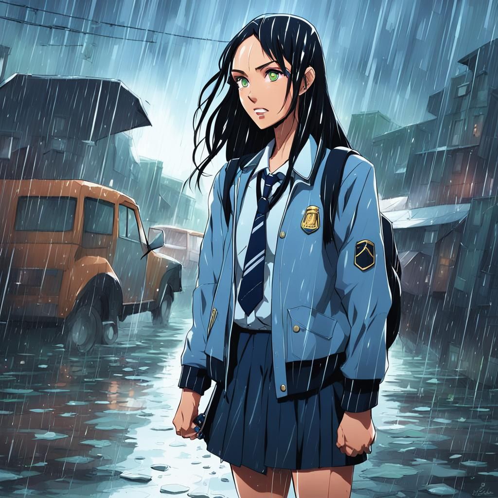 Megan Fox in Rain, Anime Style