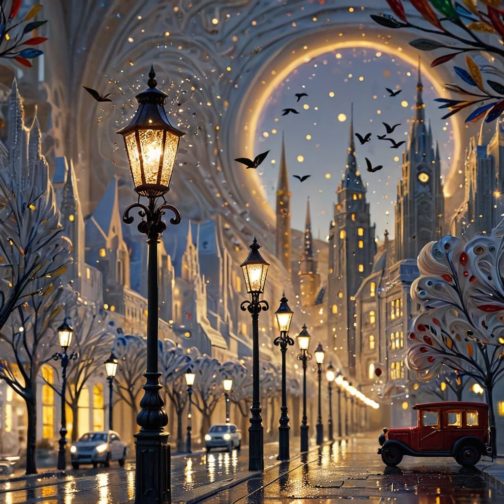 Bokeh effect, closeup on <Subject> made from random pieces o...