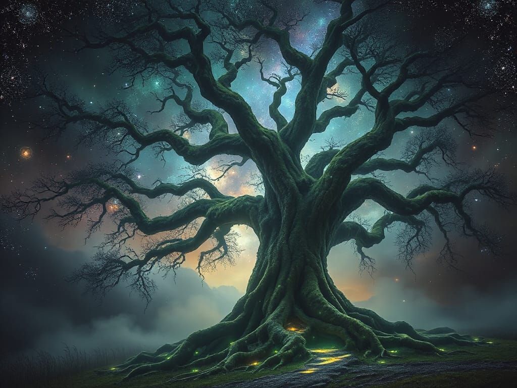 Cosmic Tree in Dark Fantasy Style