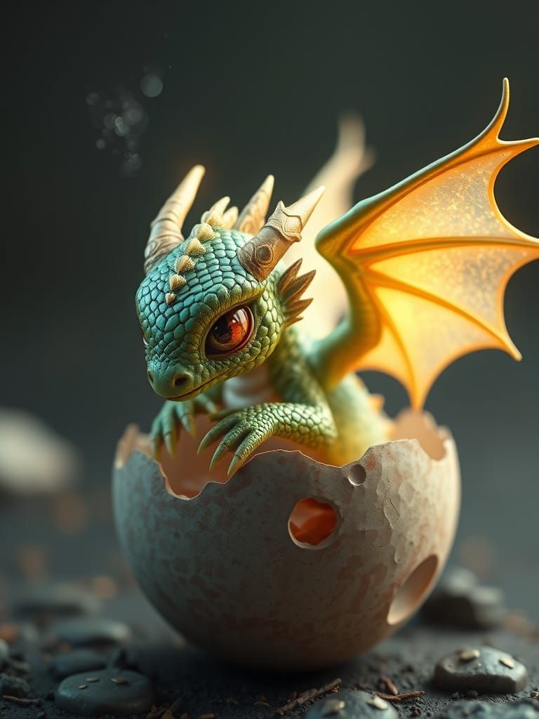 Cyberpunk-Inspired 3D Dragon Hatchling in Vibrant Oil Paint