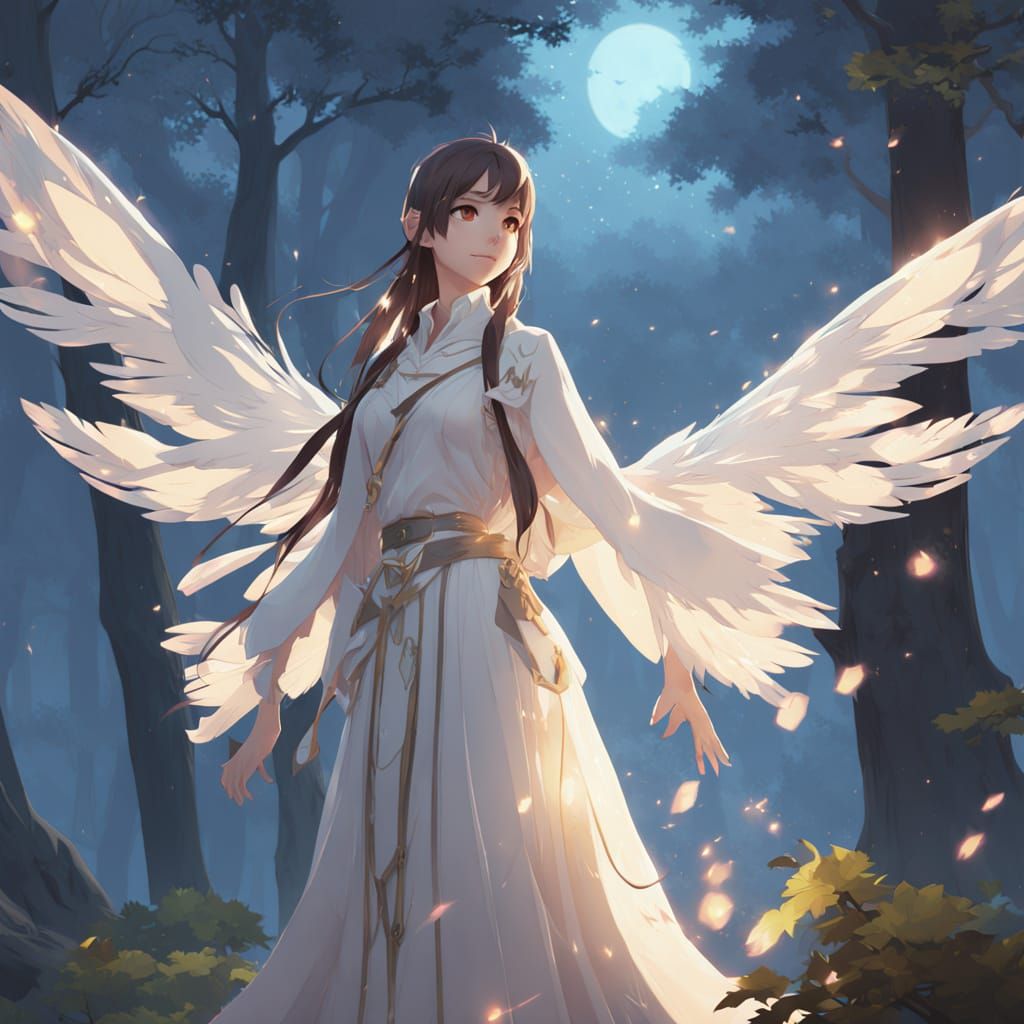 Angelic Woman in Haunted Forest: 3D Anime Art
