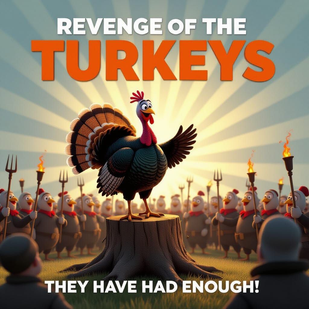 Revenge Of The Turkeys Movie Poster in Pixar Style