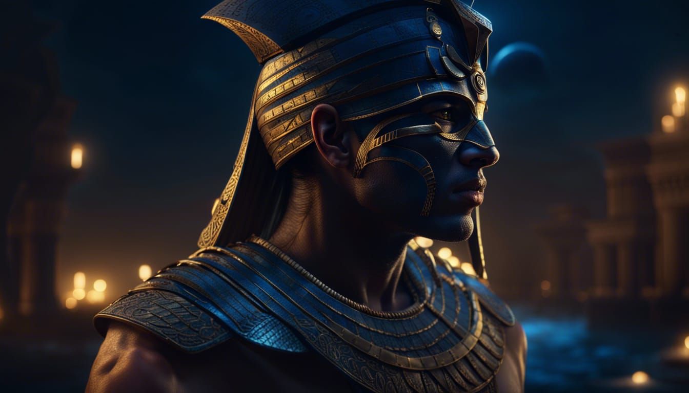 Ancient Egyptian Warrior with Eyepatch at Night