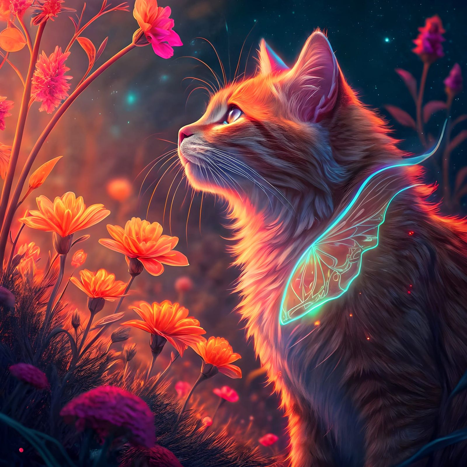 Futuristic Feline in Vibrant Neon Bloom